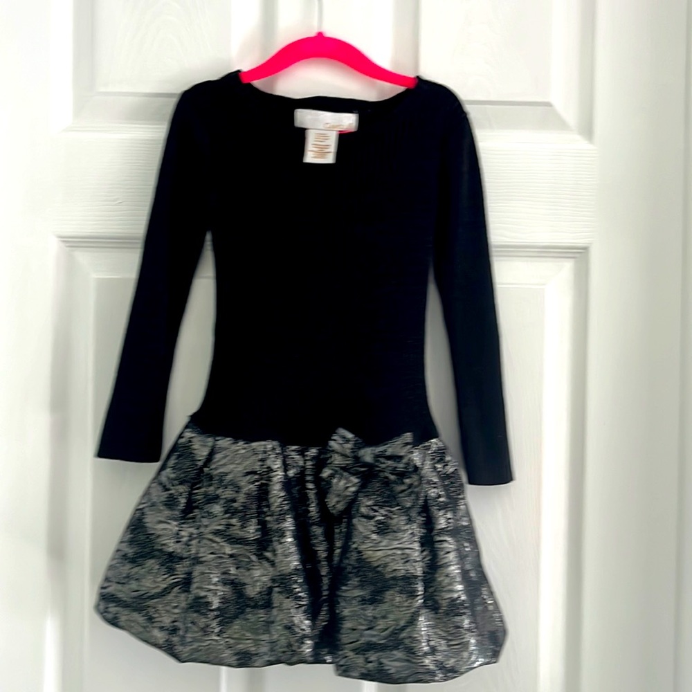 Camilla kids black and silver bow dress long sleeve rib top size S (4)